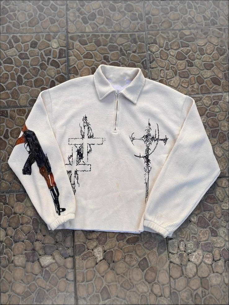 Cross Art Knit Streetwear Top - Image 3