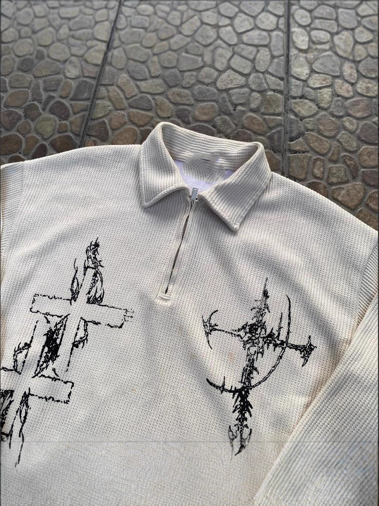 Cross Art Knit Streetwear Top - Image 2